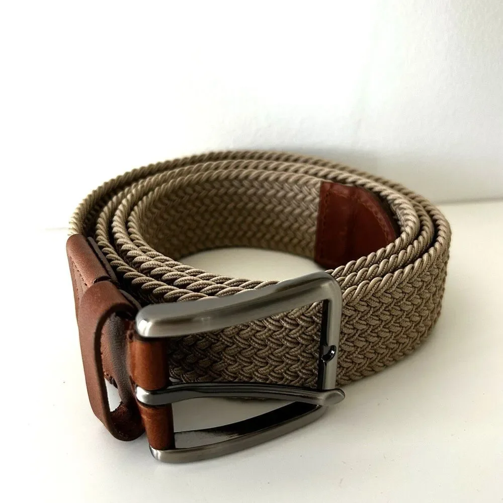 Tommy Bahama Belt Men's Woven Leather Trim OS One Size Never Worn Tan Brown